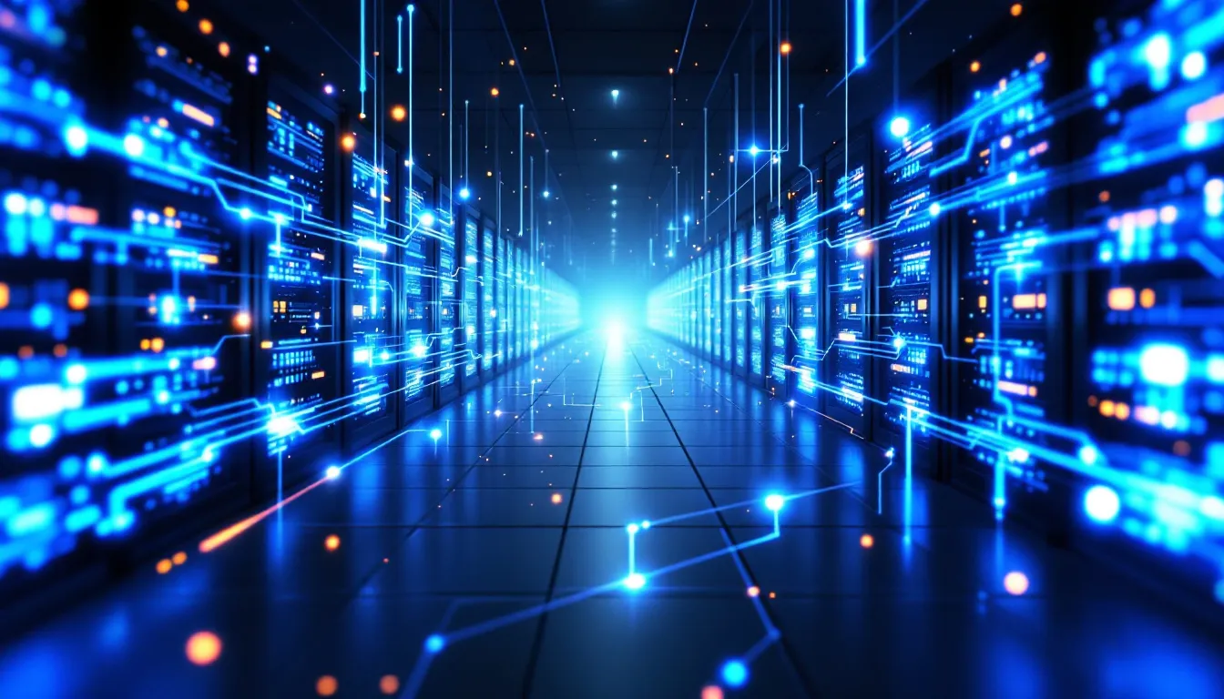Concepto abstracto de infraestructura de centros de datos y computación en la nube