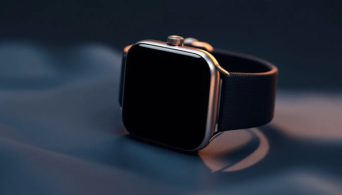 Ilustración conceptual de reloj inteligente con pantalla brillante y diseño minimalista