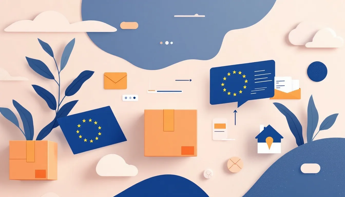 Ilustración conceptual sobre tasas aduaneras en comercio electrónico transfronterizo europeo