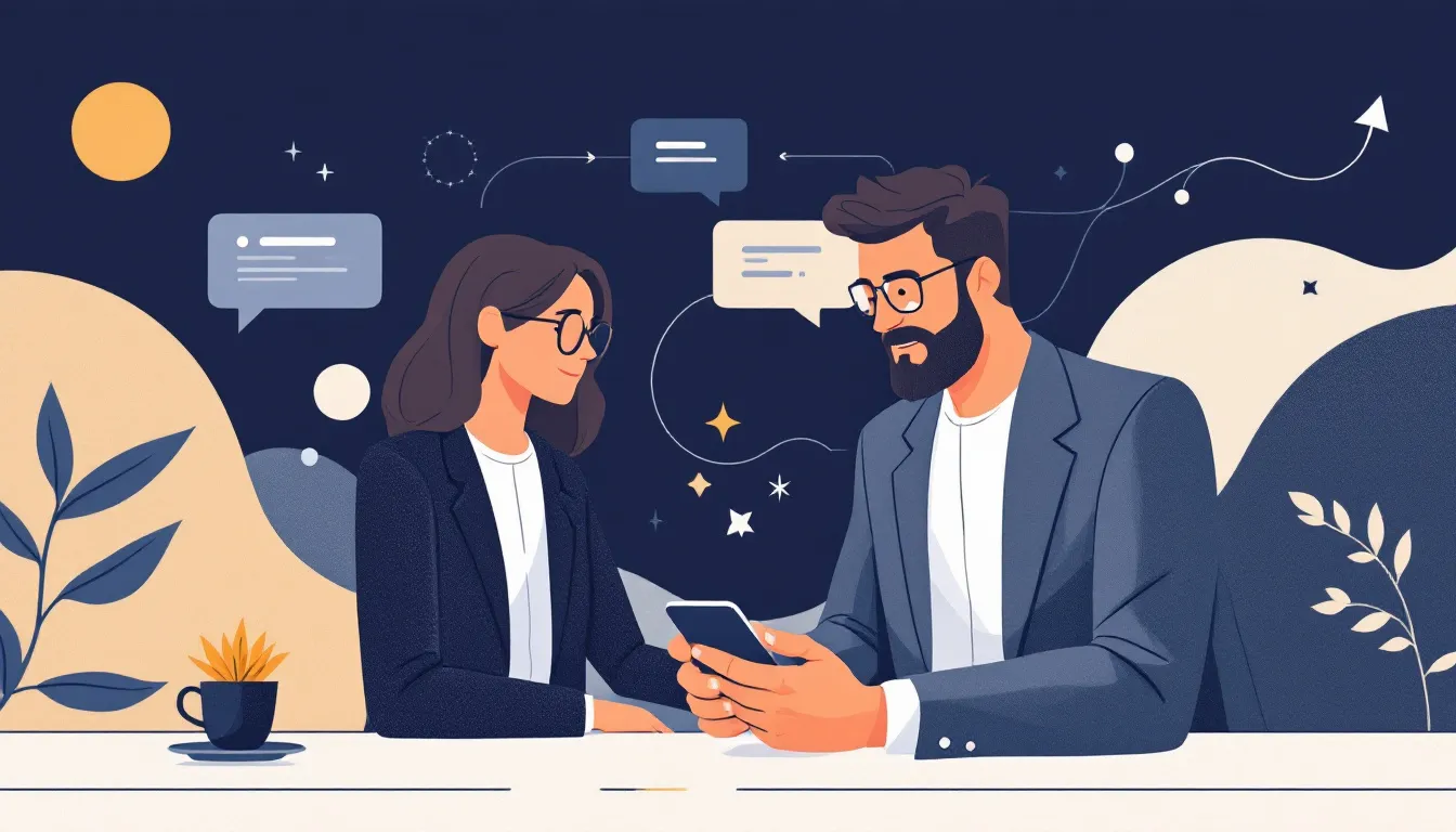 Ilustración conceptual de comunicación empresarial directa mediante mensajería instantánea